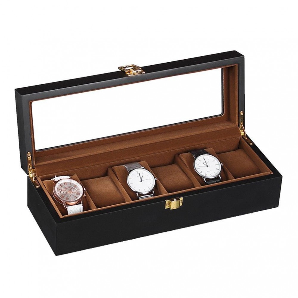Черна дървена кутия за часовници