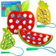 Детски Монтесори комплект от 4 бр. дървени плодове с отвори и шнур за нанизване