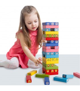 Дървена цветна Дженга с Животни и зарчета - Jenga Tower