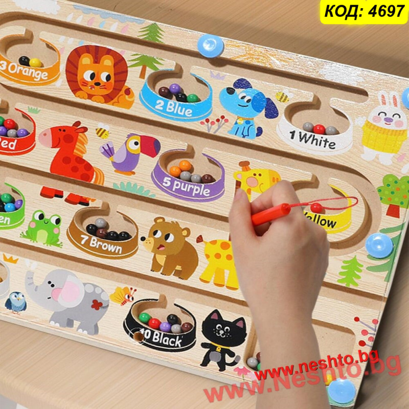 Играчка за фина моторика: Дървен магнитен лабиринт – Монтесори