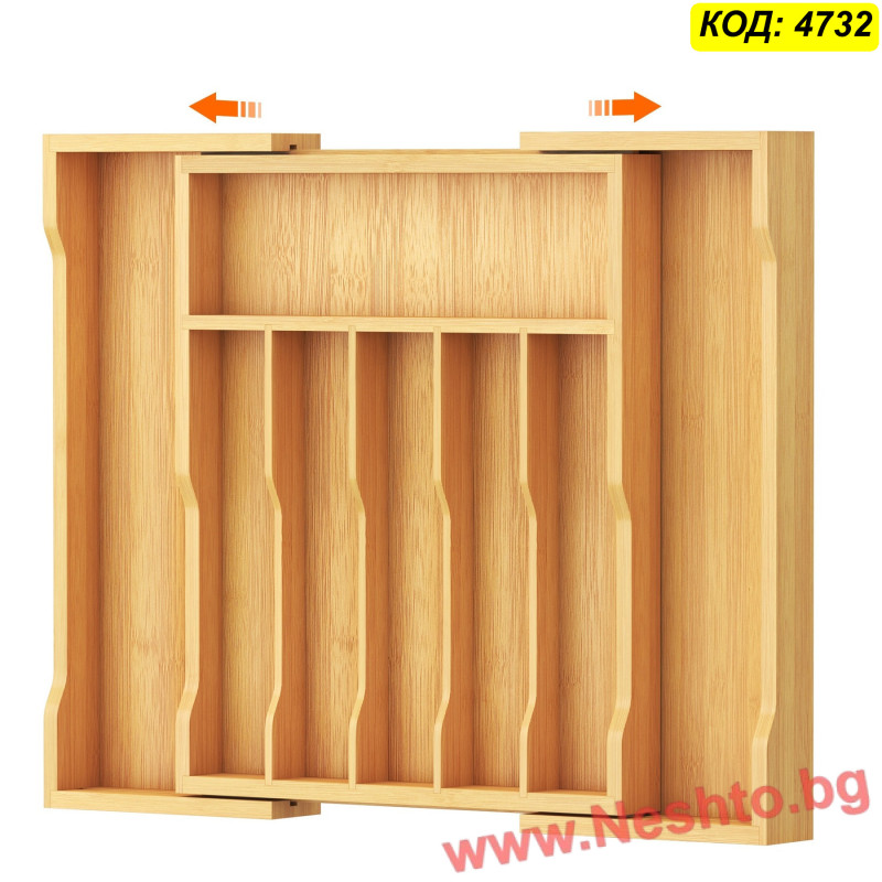 Регулируем бамбуков разделител за прибори - 26-40x36x5 см