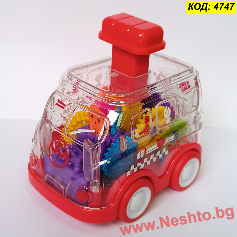 Прозрачна играчка кола със зъбни колела