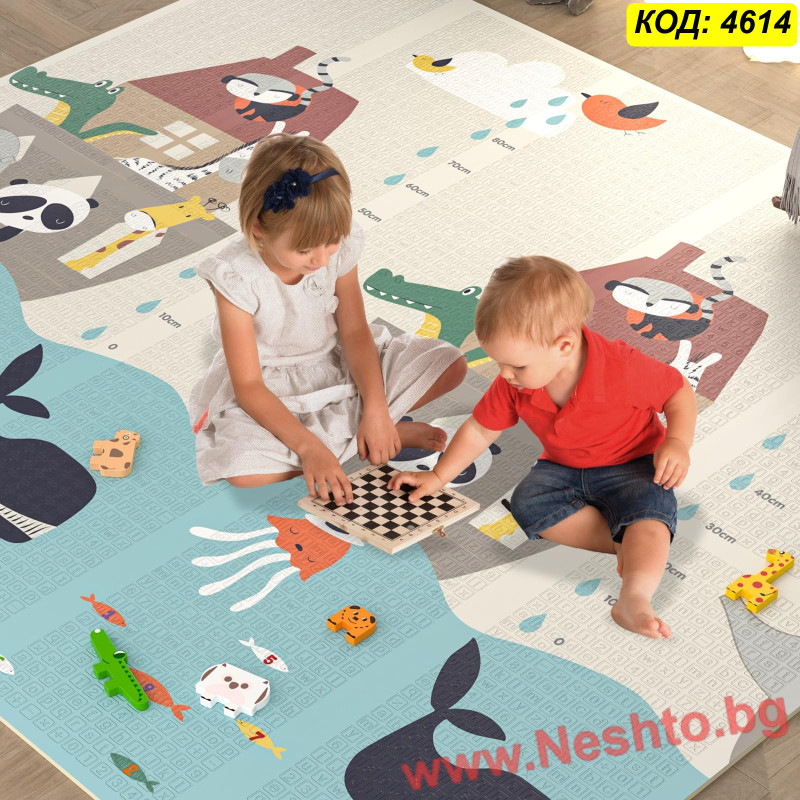 Меко Килимче за Игра 180x200x1 см - двулицево Океан + Писта