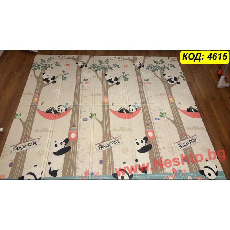 Двулицево меко килимче за игра XPE Мече с балони + Панди, 200x180x1 см