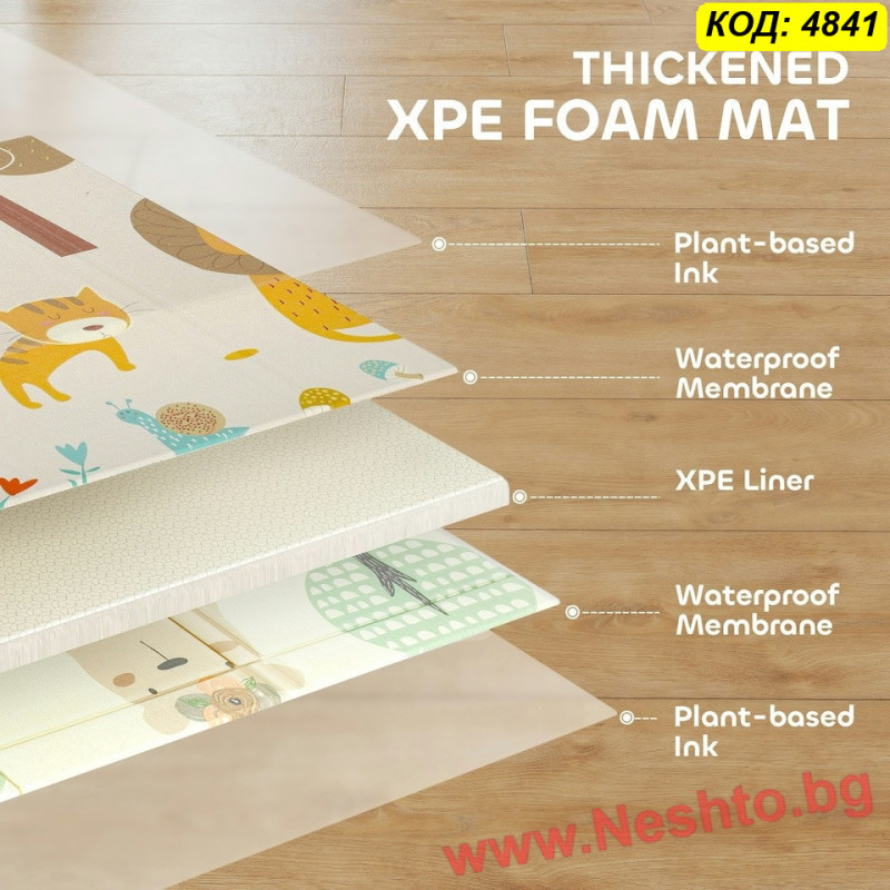Двулицево термо килимче за игра за бебе XPE 150×180 см – сгъваемо, топлоизолиращо
