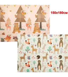 Сгъваемо меко килимче за игра за бебе 150x180x1 см, двулицево - с Горски Животни