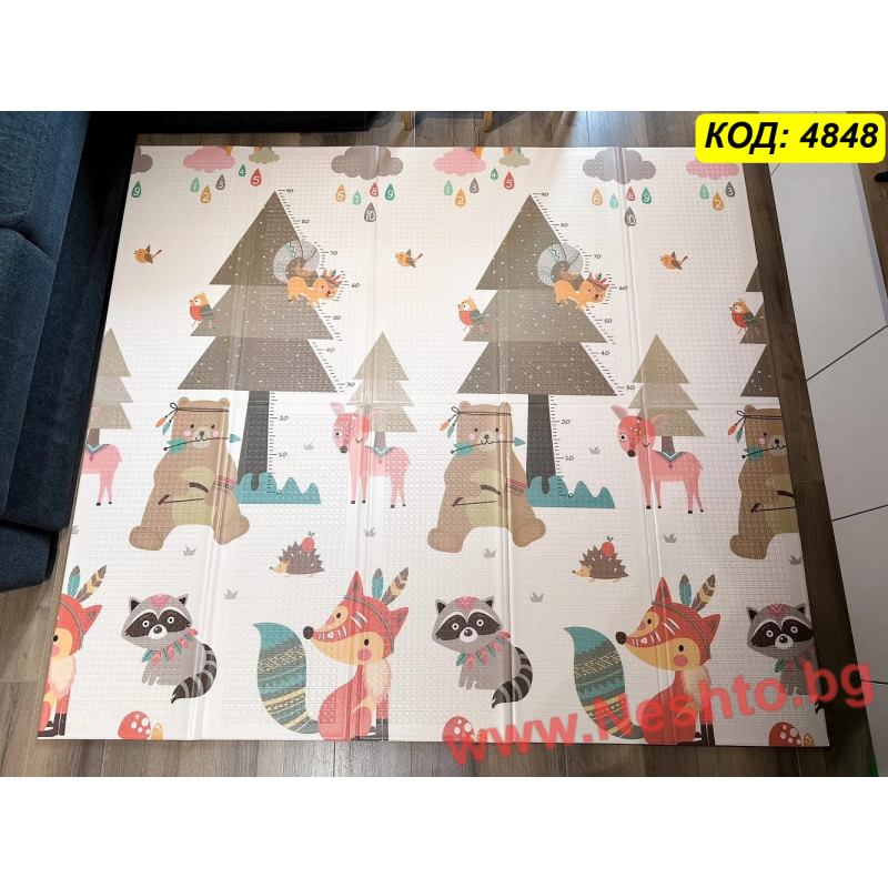 Сгъваемо меко килимче за игра за бебе 150x180x1 см, двулицево - с Горски Животни