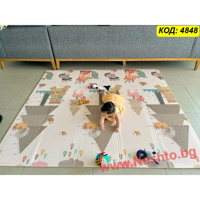 Сгъваемо меко килимче за игра за бебе 150x180x1 см, двулицево - с Горски Животни