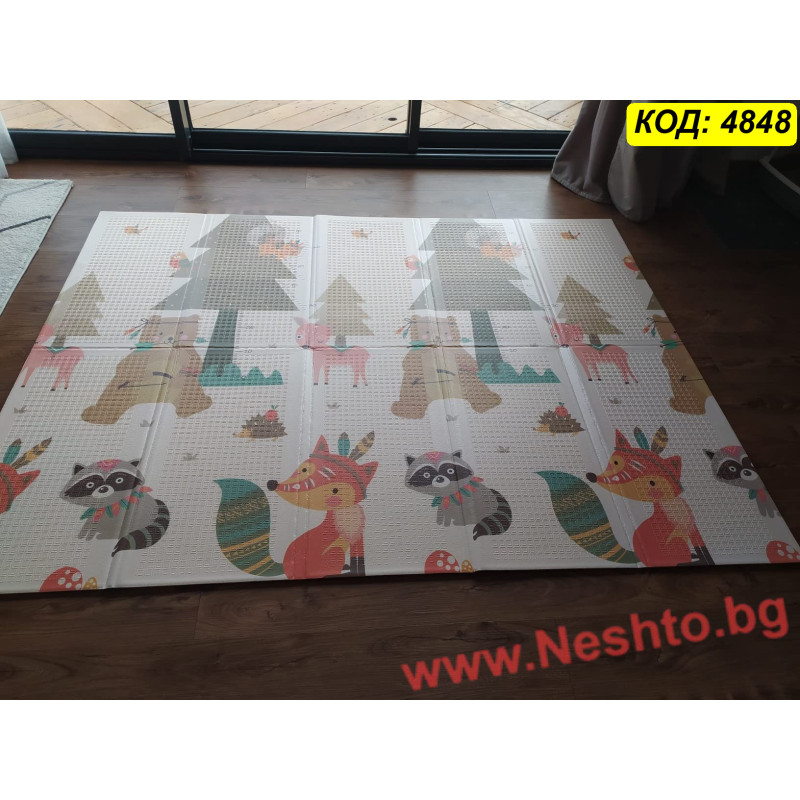 Сгъваемо меко килимче за игра за бебе 150x180x1 см, двулицево - с Горски Животни