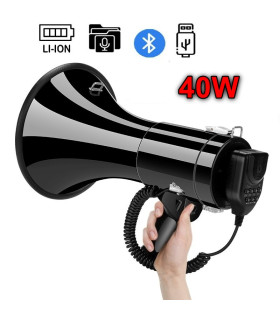 Мегафон 40W с Bluetooth, USB/SD, запис 260 сек. + батерии | До 1000 м