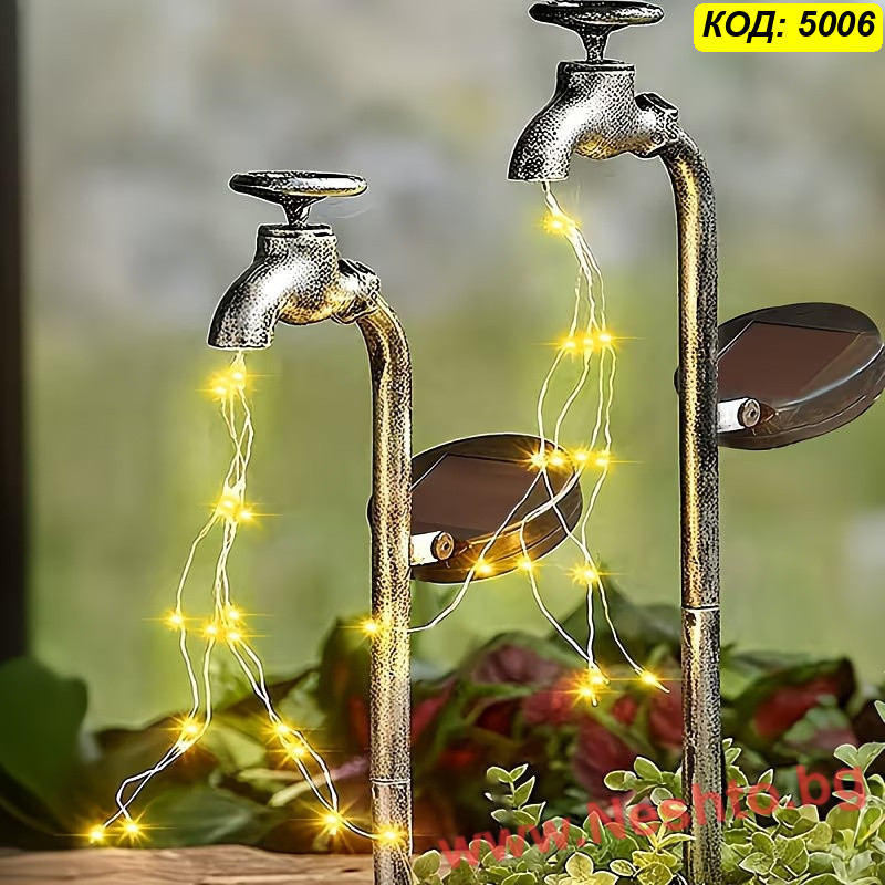 Соларна градинска лампа Чешма с LED нишки и метална кофа-саксия