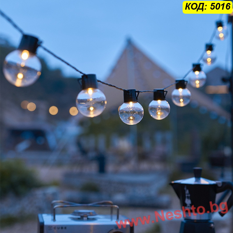 Соларен LED гирлянд за градина – 10 метра, 40 крушки