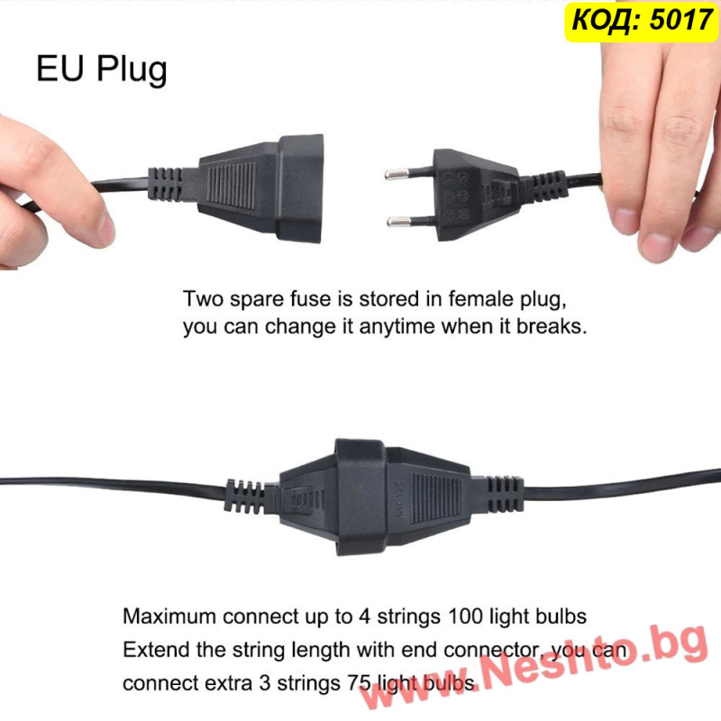 Светещ гирлянд с крушки за открито на 220V – 10 метра, 40 LED крушки