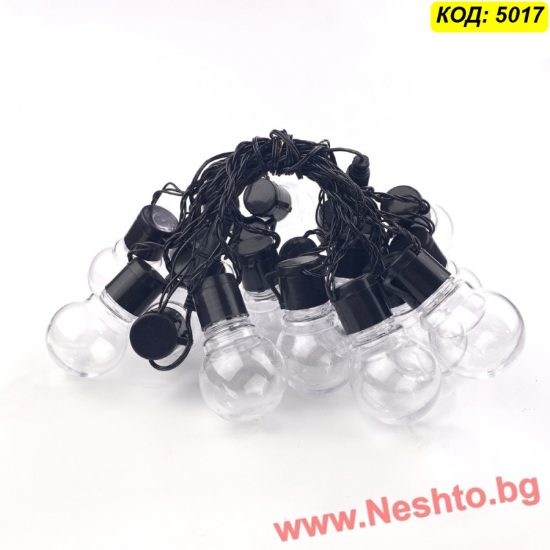 Светещ гирлянд с крушки за открито на 220V – 10 метра, 40 LED крушки