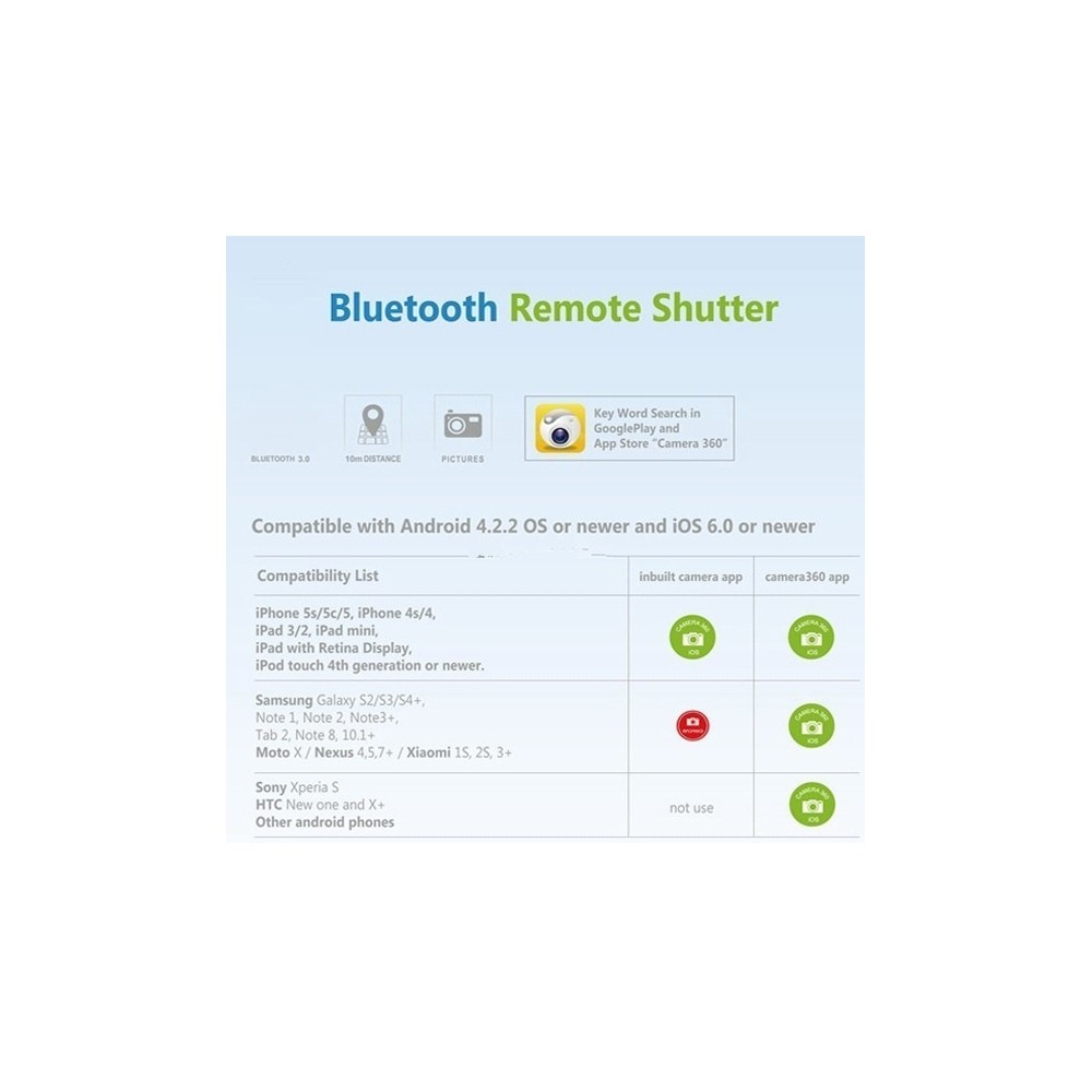 Блутут бутон за дистанционно снимане с телефон за селфи стик и статив