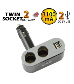 Двоен разклонител за автомобилна запалка с 2бр. USB - модел 01002