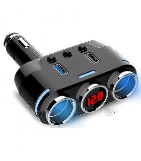Волтметър за кола в 3-ка разклонител за запалка с 2бр. USB - модел B39