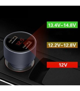 Кръгъл волтметър за автомобилна запалка с 2 USB