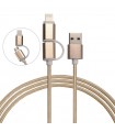 Комбиниран текстилен USB кабел за зареждане на телефони с  Андроид и Iphone